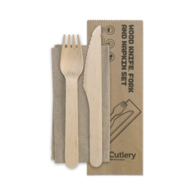 Wooden Fork Knife Napkin Set 1X100 26021B