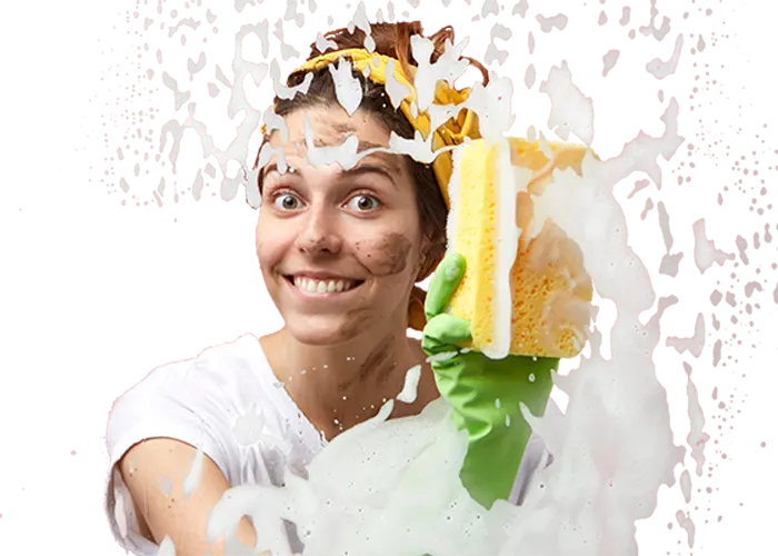 woman cleaning foam